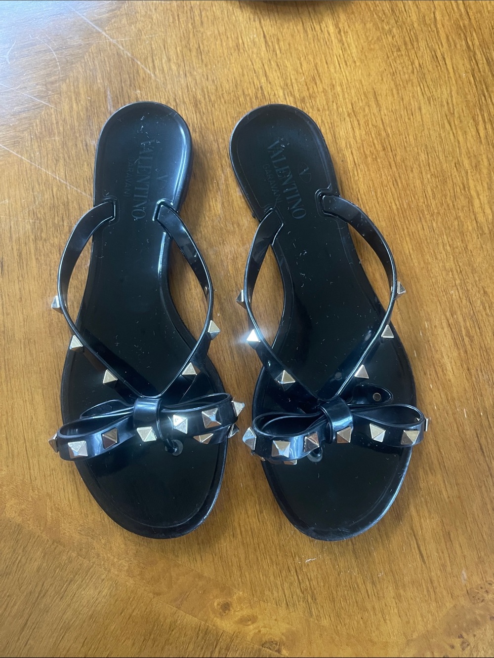 Valentino Black Jelly Sandal with Rockstud Bow Detail